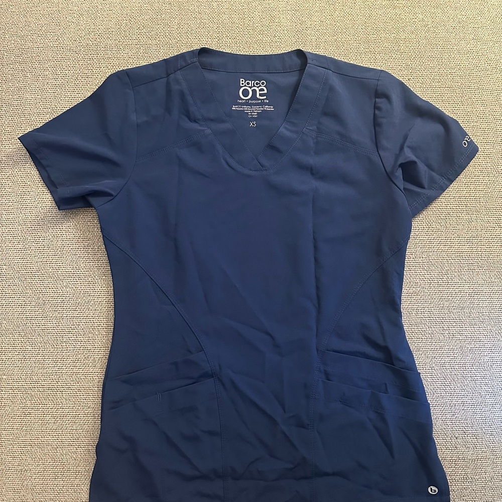 Barco Uniforms Blue Fitted Short Sleeve Scrubs Top